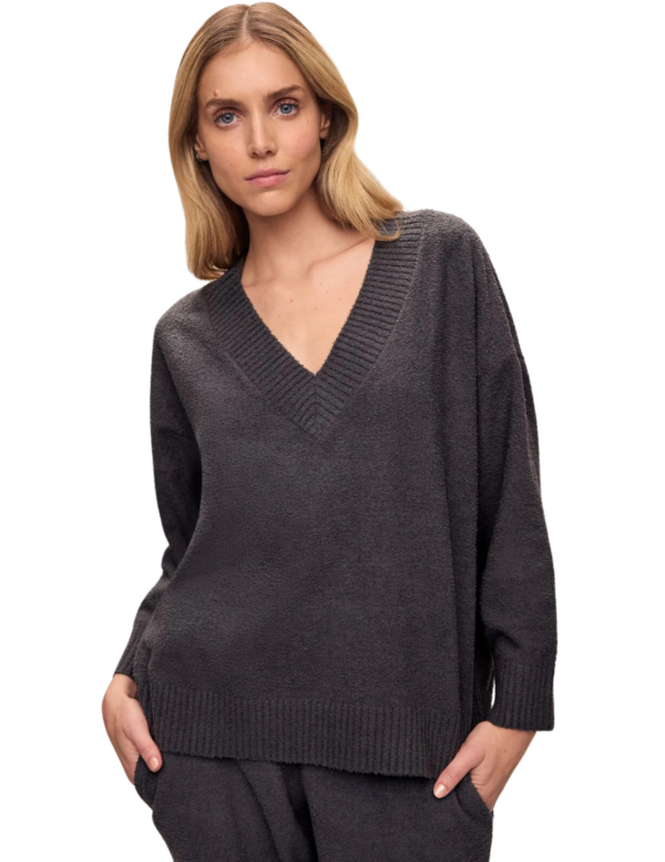 Boucle V Neck Sweater | Graphite