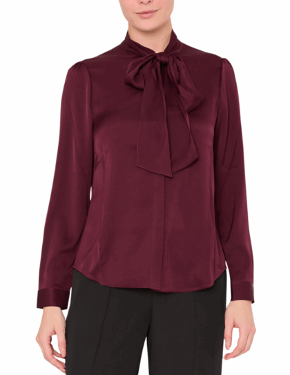 Tie Neck Silk Blouse | Wine