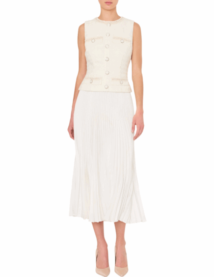 Boucle Mixed Media Dress | Ecru