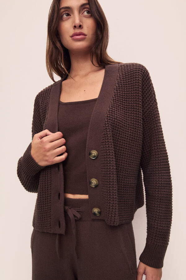 Cropped Sweater Cardigan | Chocolate - Image 2