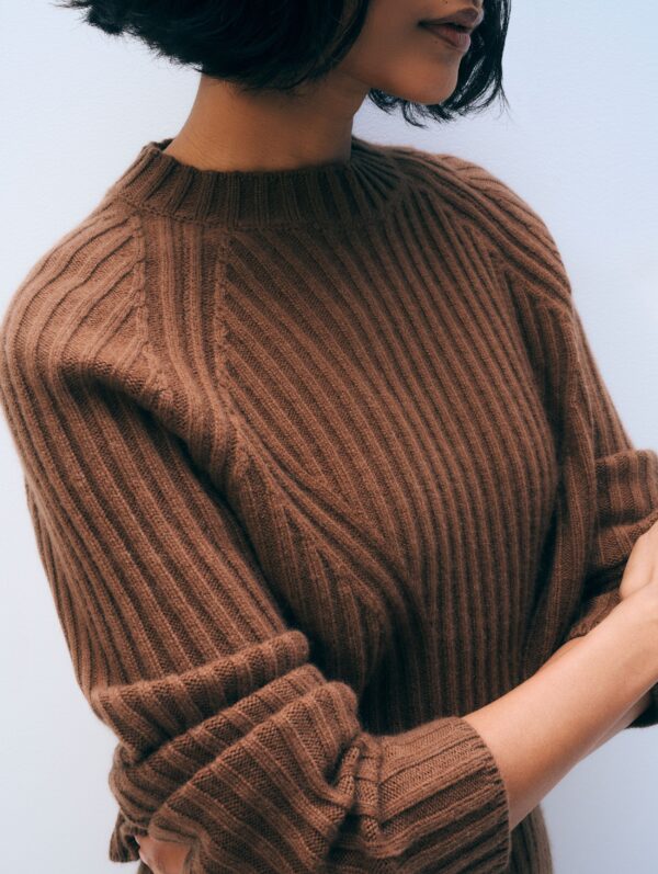 Cropped Ribbed Crew Sweater | Umber - Image 3