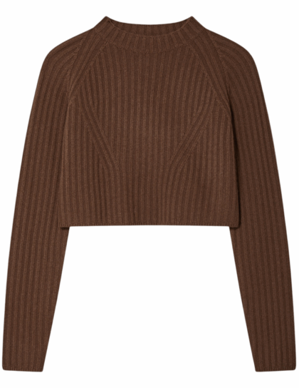 Cropped Ribbed Crew Sweater | Umber