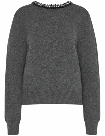 Embellished Crewneck Sweater | Charcoal