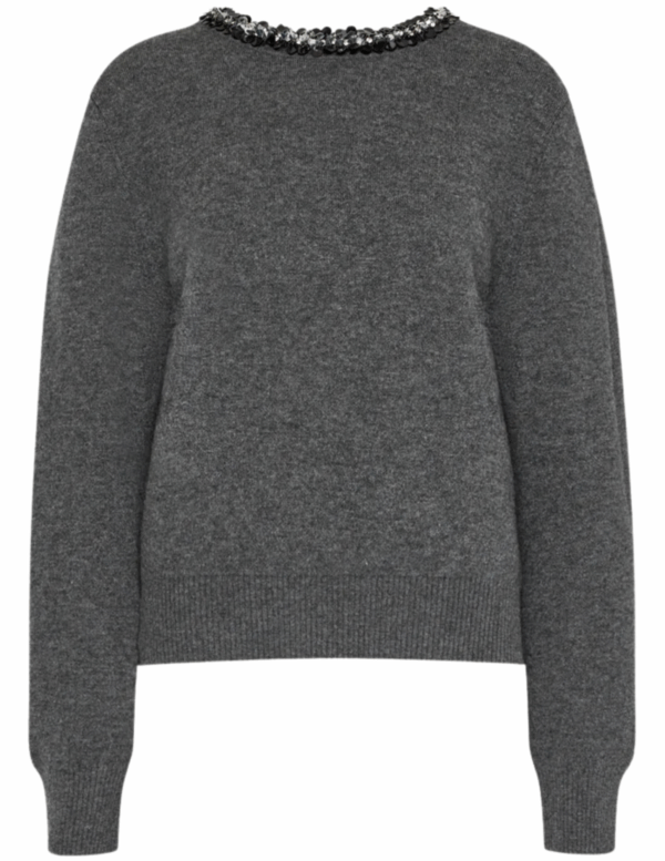 Embellished Crewneck Sweater | Charcoal
