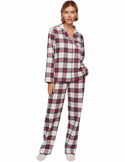 Flannel Long PJ Set | Plaid Ivory