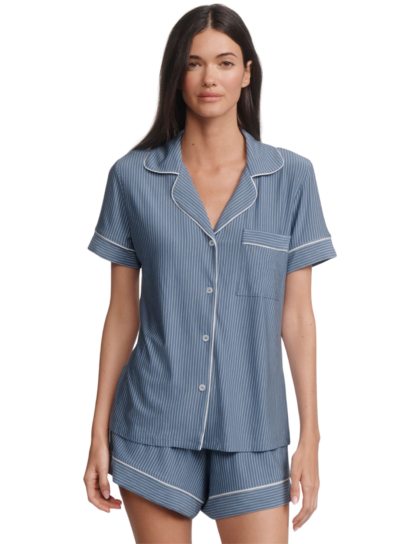 Gisele Short PJ Set | Duo Stripe Slate Blue/Ivory