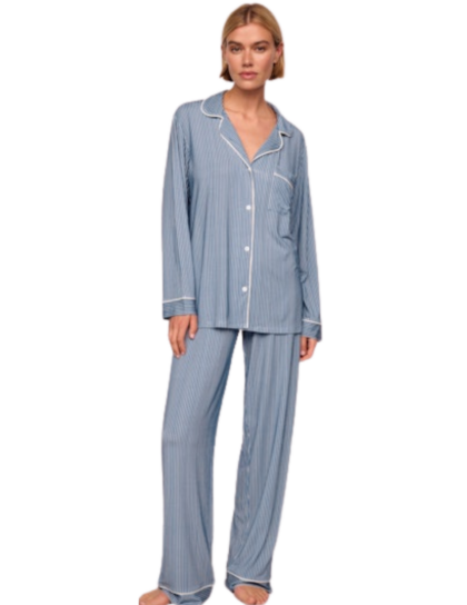 Gisele Long PJ Set | Duo Stripe Slate Blue/Ivory