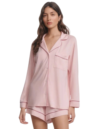 Gisele Long Sleeve Short PJ Set | Pale Pink/Fig