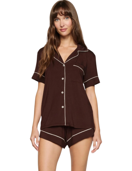Gisele Short Relaxed PJ Set | Chocolate Brown/Ivory
