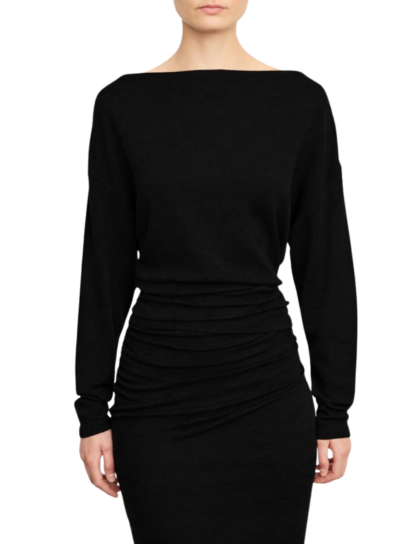 Draped Slash Neck Top | Black