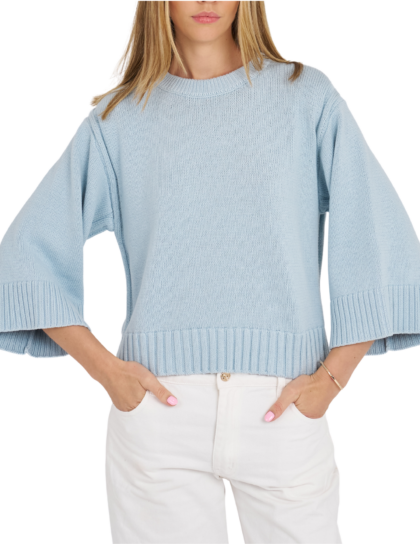 Scottie Cotton Wide Sleeve Sweater | Sky Blue