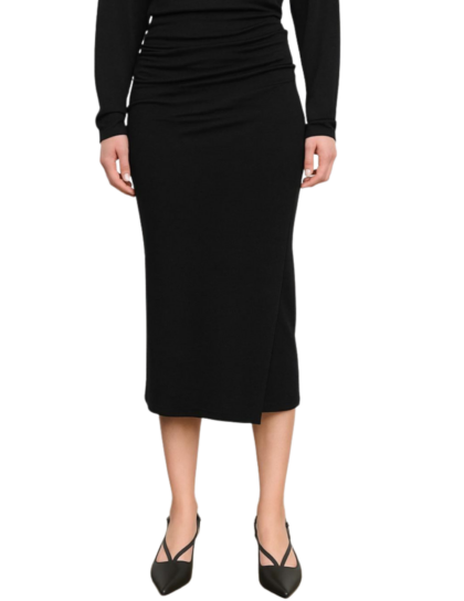 Waist Draped Midi Skirt | Black
