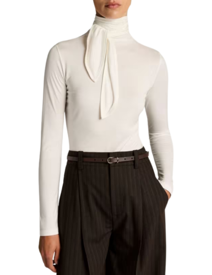 Jersey Tie Neck Top | Ivory